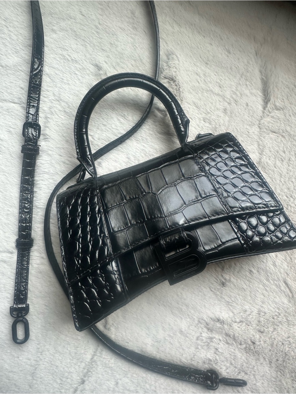 balenciaga xs hourglass croc calfskin bag